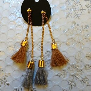 Brown and gray multi or single dangle tassel earrings